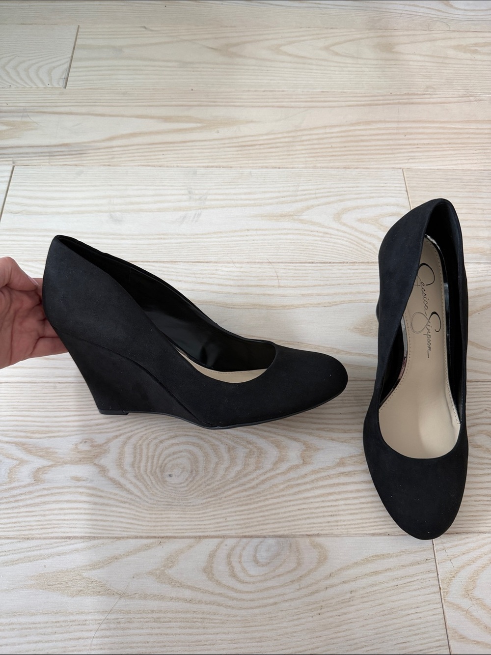 NWT! Jessica Simpson Black Microsuede Wedge Heels - Size 8